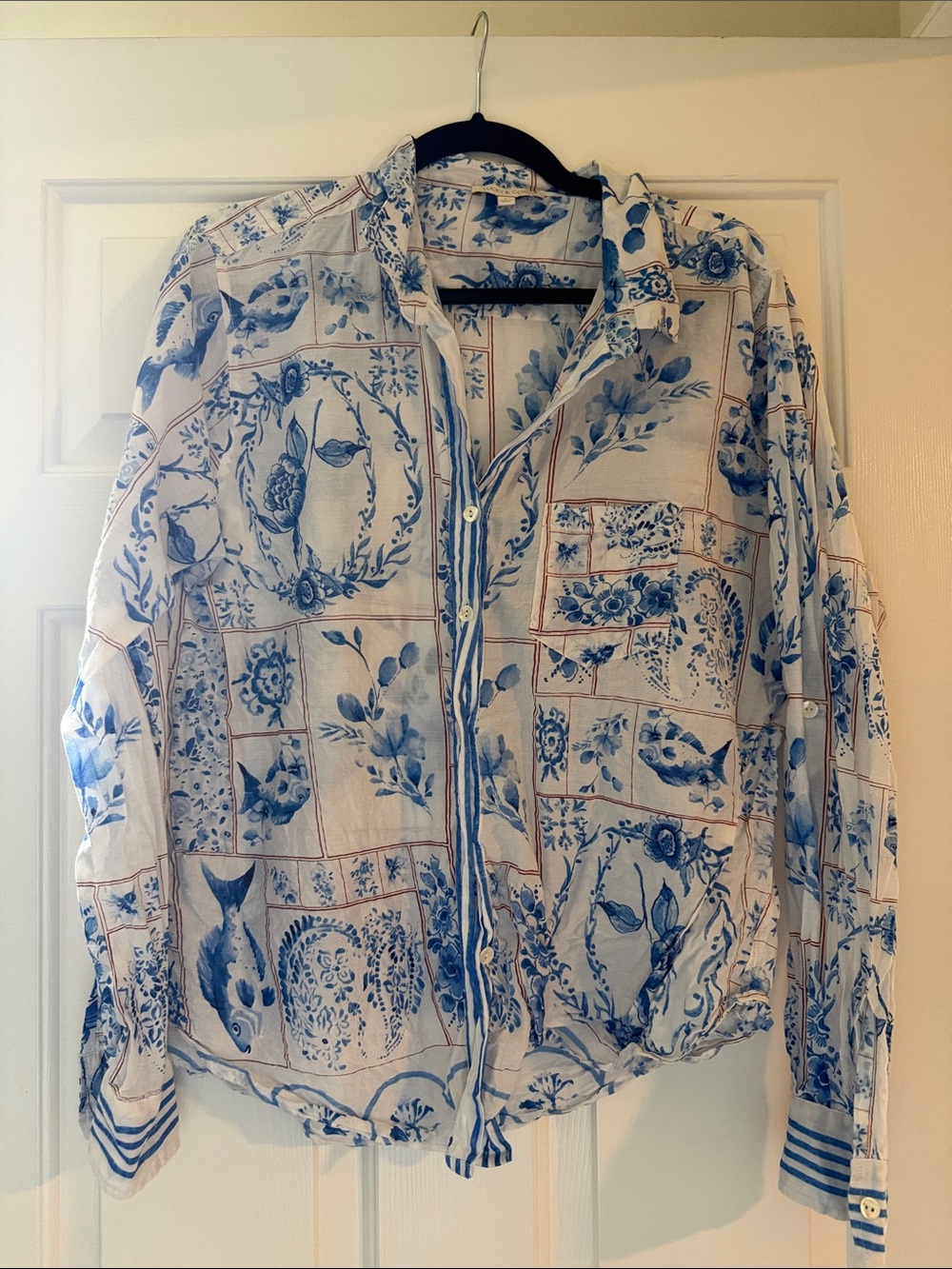 Blue Floral Button-Down Shirt - Women
